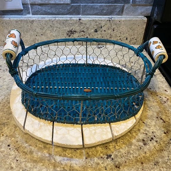 Teal Wire Basket with Ceramic Handles - Picture 1 of 5